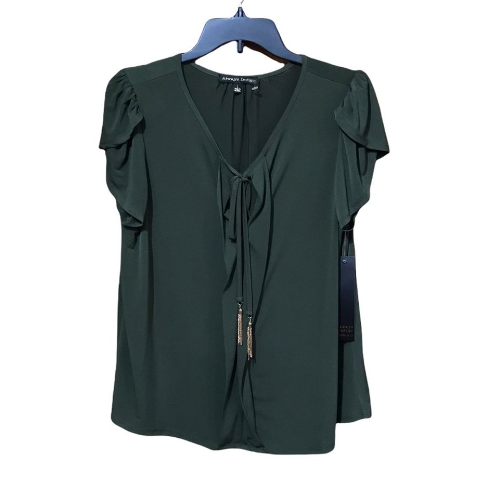 Always Indigo Women Fashion Top, Chain Tassel Design, Forest Green, Large NWT